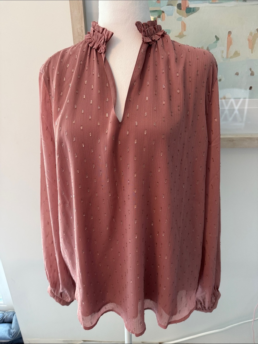 Chico's Rose Metallic Dot Ruffle-Neck Blouse size Large (2)